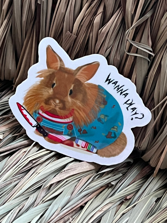 Wanna Play - Bucky the killer bunny sticker