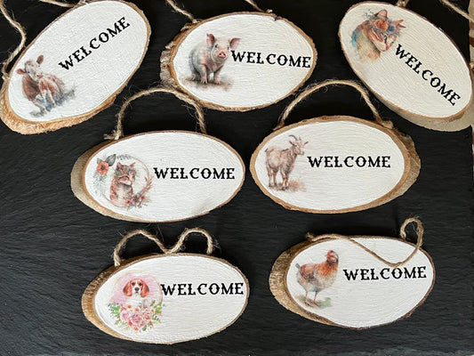 Cottage Core Wood Slice Welcome Sign Farm Animal